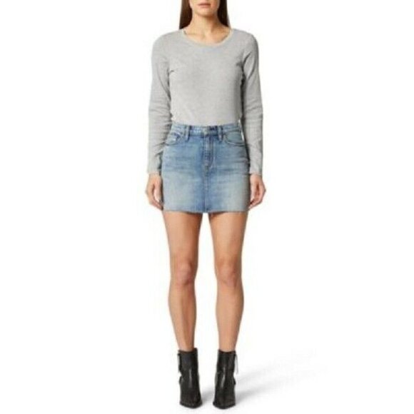 Hudson Jeans Womens The Viper Mini Denim Skirt Blue Size 32 Raw Hem W834DPP NWT - Picture 1 of 11